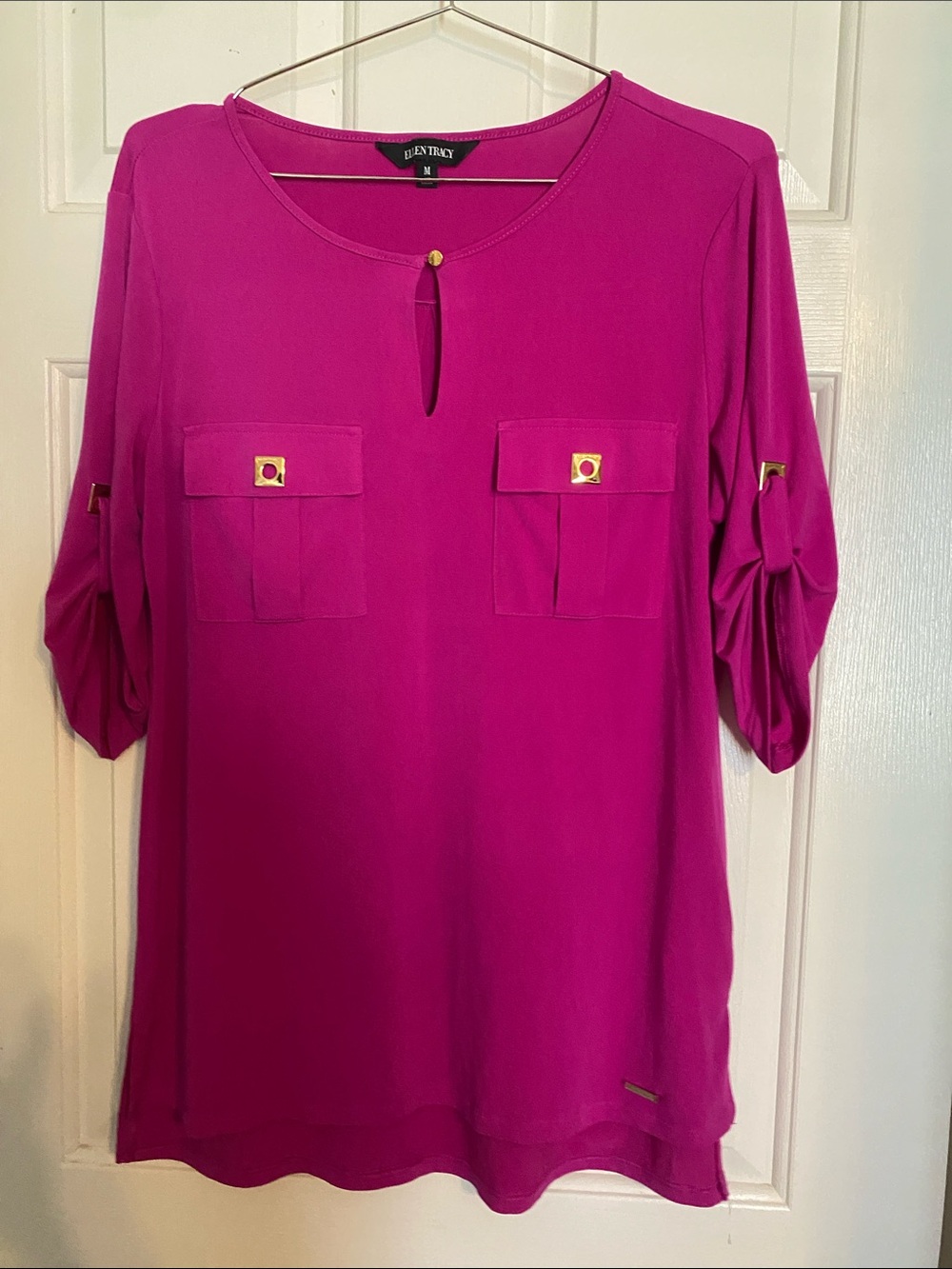 Ellen Tracy Women's Magenta Keyhole Tunic with Gold Accents